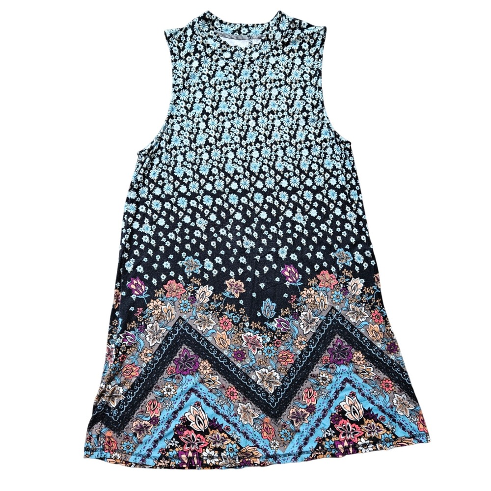 ONeill Womens Floral Print Sleeveless Mock Neck Mini Dress Size L Black Multi